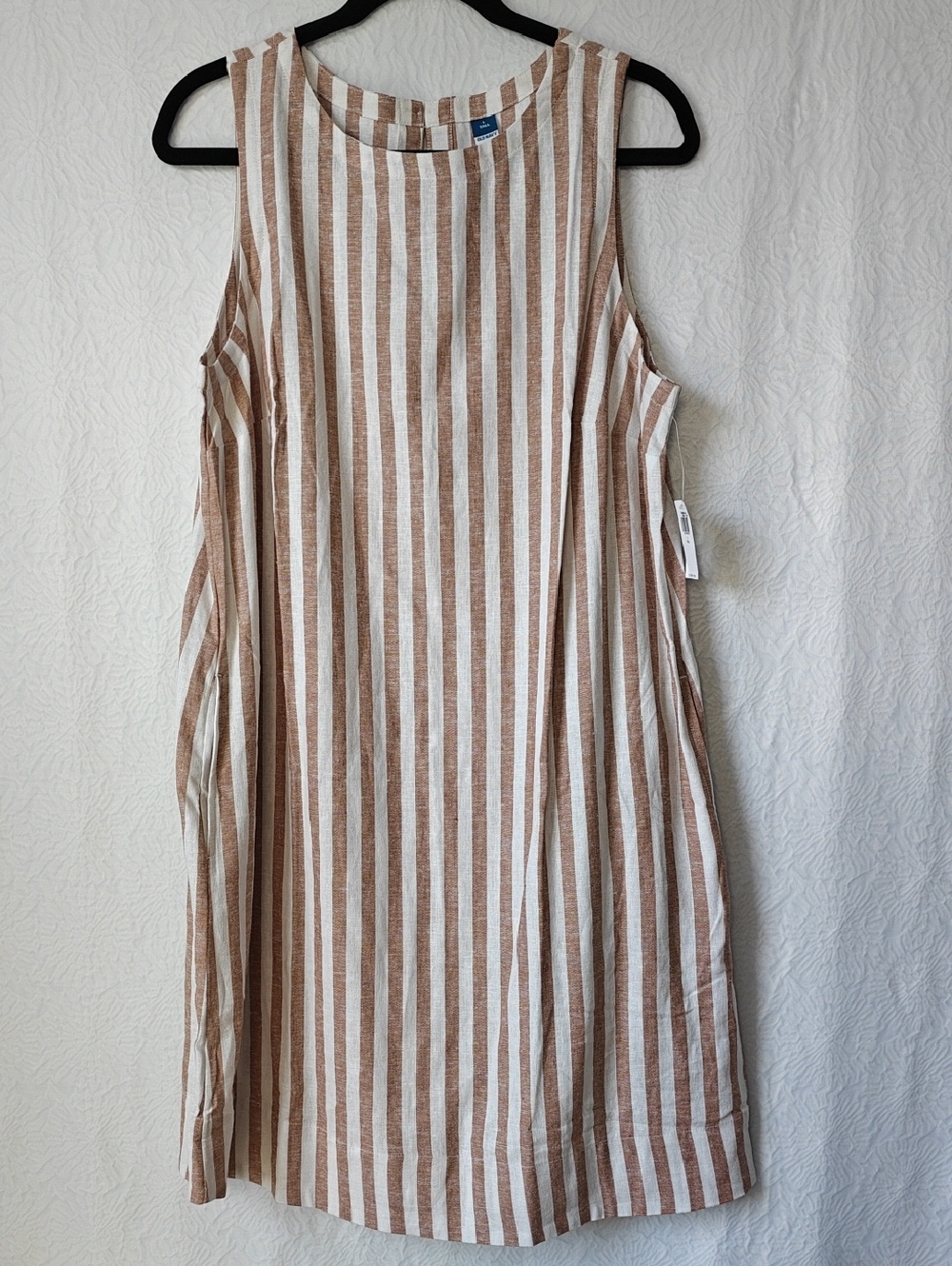 OLD NAVY Brown & White Striped Sleeveless Midi Shift Dress Pockets Large Tall